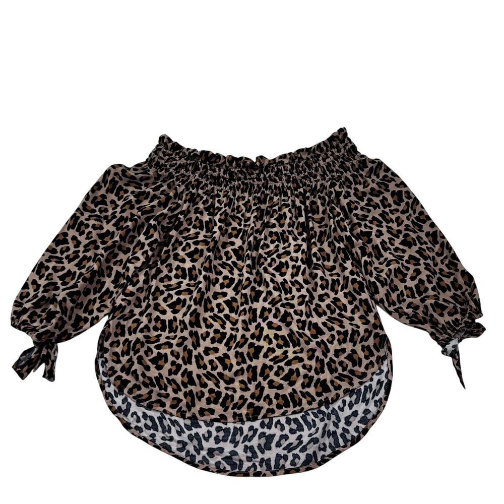 Seven Sisters Animal Leopard Print Off The Shoulder Peasant Tie Blouse Women's S